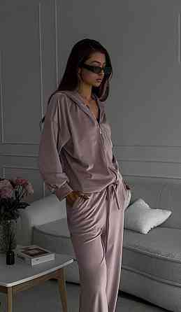 Жіночий прогулянковий костюм-двійка: кофта та штани з плюшевого велюру Пудра, 42/46 Одеса