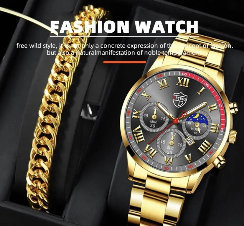 Подарочный набор для мужчин: наручные часы с браслетом- диам 4,2см, длин 22см, шир рем 2 см, без коробки Киев - изображение 1