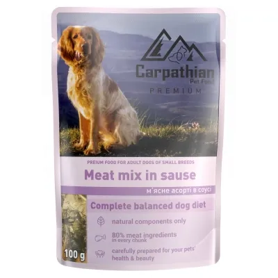 Вологий корм для собак Carpathian Pet Food м'ясне асорті в соусі 100 г (4820111141142) Вінниця - фото 1