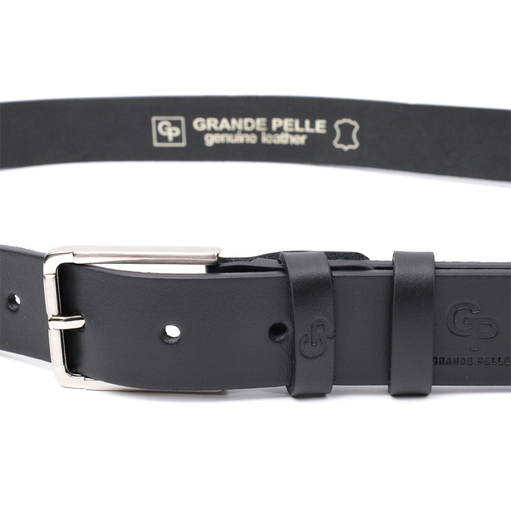 Класичний ремінь брючний для чоловіків з натуральної шкіри Чорний (GRANDE PELLE) Київ - фото 9