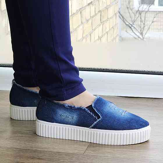 Женские Джинсовые Слипоны Мокасины на Высокой Толстой Подошве (размеры: 36,37,38) - 211 Днепр
