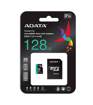 microSDXC (UHS-1 U3) A-DATA Premier Pro 128Gb Class 10 V30S A2 (R-100Mb/s W85Mb/s) (adapter SD) Київ