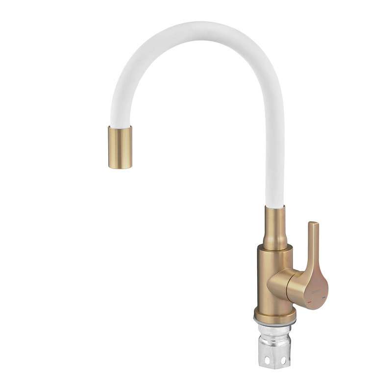 Змішувач для кухні Zerix Rex-011 Brushed Gold Refl.White з нержавіючої сталі (Колір матове золото+силіконовий вилив білий) ( 21688 Харьков - изображение 4