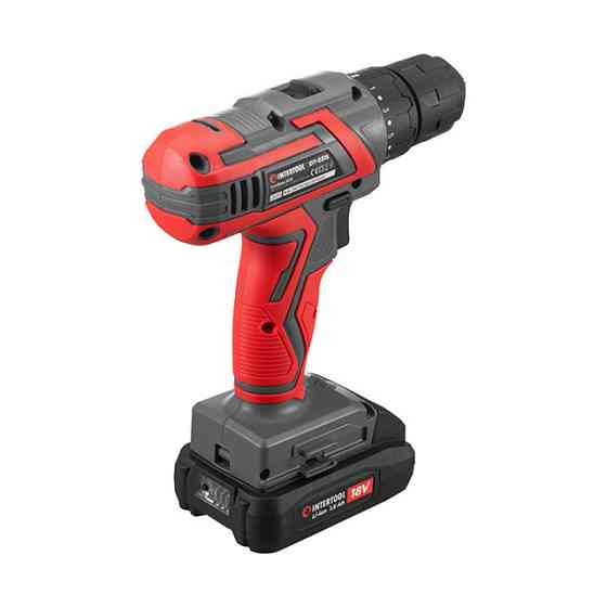 Дриль-шурупокрут акумуляторний 18 В, 30 Nm, 0-350/0-1300 об/хв., 0.8-10 мм, 1.5 Аг INTERTOOL DT-0315 Киев