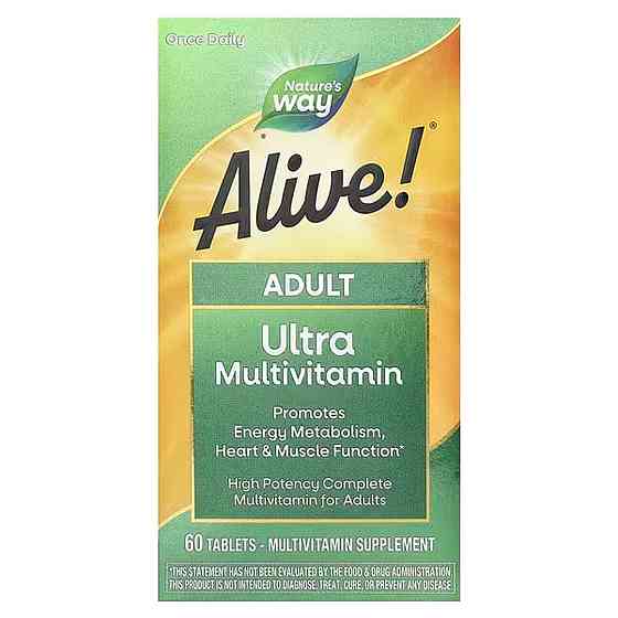 Мультивитамины Alive!, прием один раз в день, Alive!® Adult Ultra Multivitamin, Nature's Way, 60 таблеток Луцк