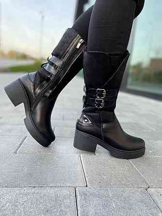 Чоботи жіночі на підборах чорні зимові теплі, на хутрі 3217 з натуральної шкіри р. 37-39 2782 Коломия