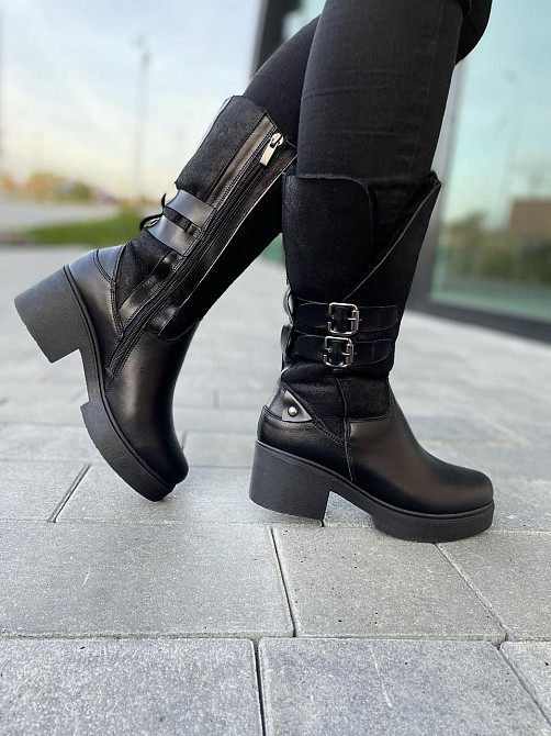 Чоботи жіночі на підборах чорні зимові теплі, на хутрі 3217 з натуральної шкіри р. 37-39 2782 Коломия - фото 4