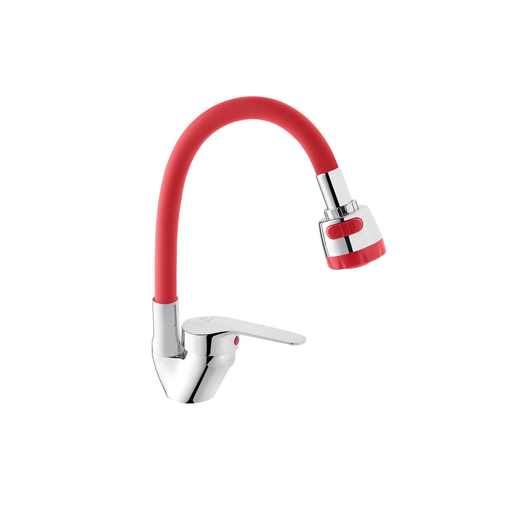 Смеситель для кухни Agua Sevilla гибкий излив - C039ROJ хром/красный Киев - изображение 3