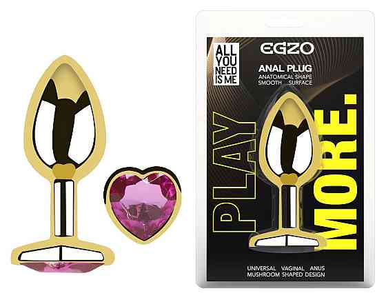 Анальная пробка с кристаллом EGZO - Gold Heart Plug Rose size M Sex Aura Киев