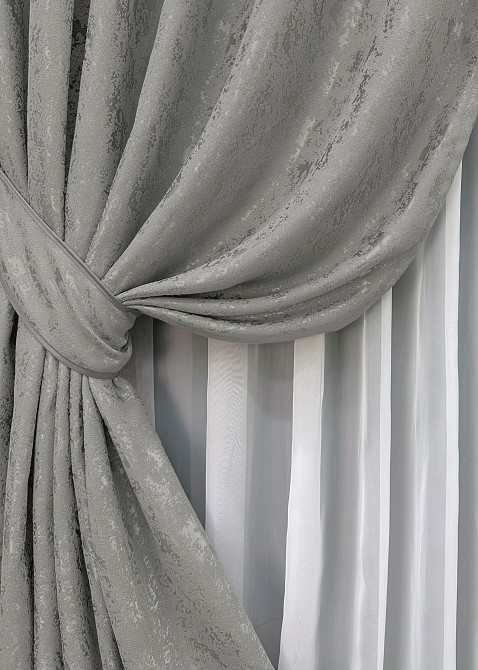Комплект коротких штор VR-Textil Лен мрамор Pavliani № 1665ш Серый 130х170 см 2 шт (35-0305) Киев - изображение 4