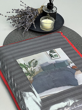 Комплект постільної білизни Ideal Textile бязь графіт тауп в смужку Двоспальний Євро Чернівці - фото 5