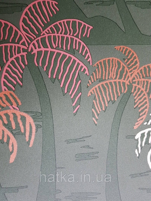 Шпалери вінілові Lutece Bensimon пальми дерева теракотові білі на зеленому Київ - фото 4