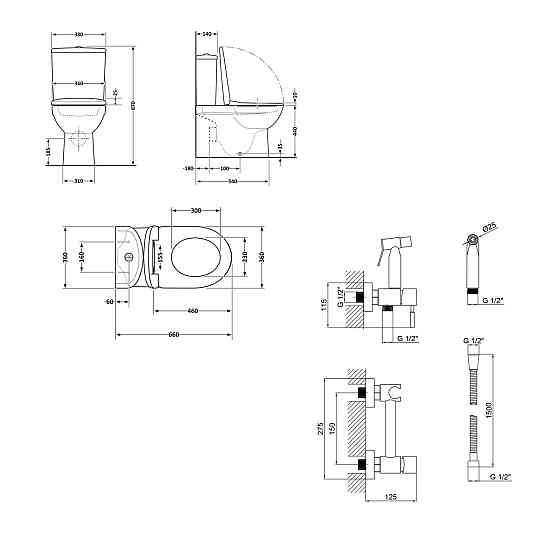 Комплект 2 в 1: унитаз напольный Qtap Robin Matt Black QT13226083AMB + набор гигиенического душа Lidz Aria Black LDARI110BLA43394 Киев