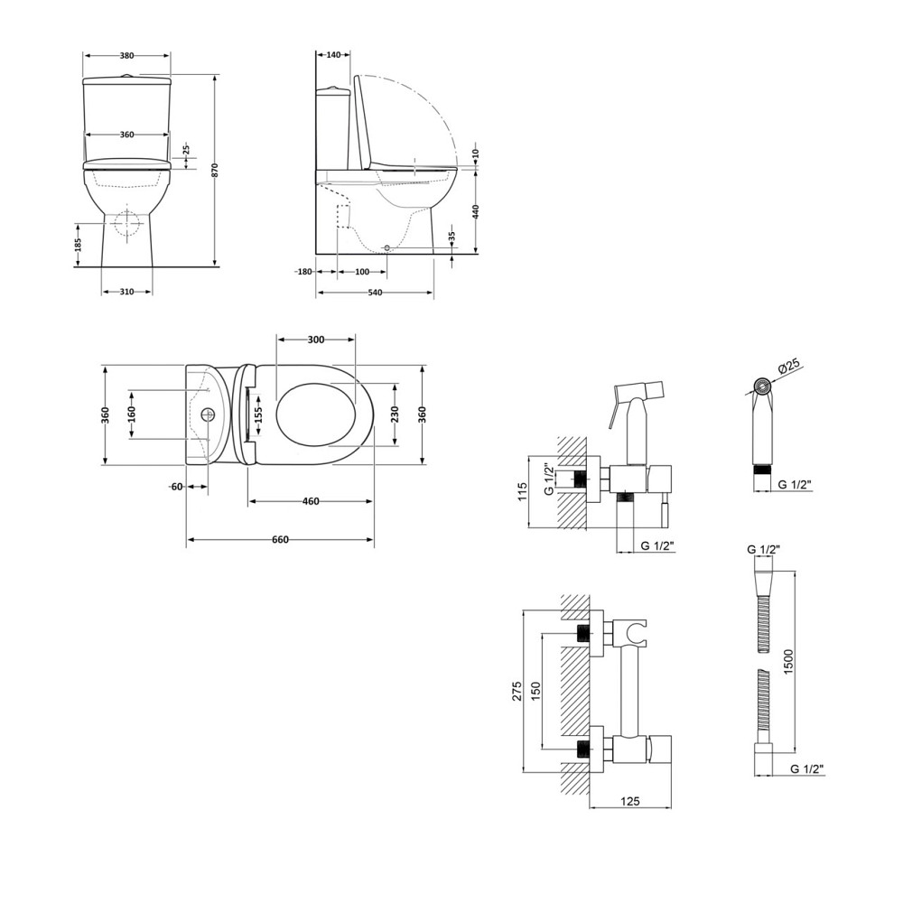 Комплект 2 в 1: унитаз напольный Qtap Robin Matt Black QT13226083AMB + набор гигиенического душа Lidz Aria Black LDARI110BLA43394 Киев - изображение 2