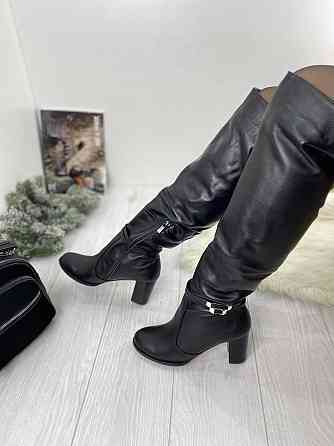 Kluchini Ботфорты женские KLUCHINI черные натуральная кожа высота 50 см обхват голени 36-39 см Коломия