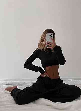 Женский стильный легкий костюм из плотного рубчика Черный, 44/46 Одесса