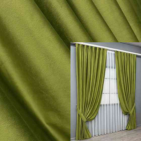 Комплект готових штор VR-Textil Оксамит (бархат) Оливковий 150х290 см 2 шт (39-0137) Київ