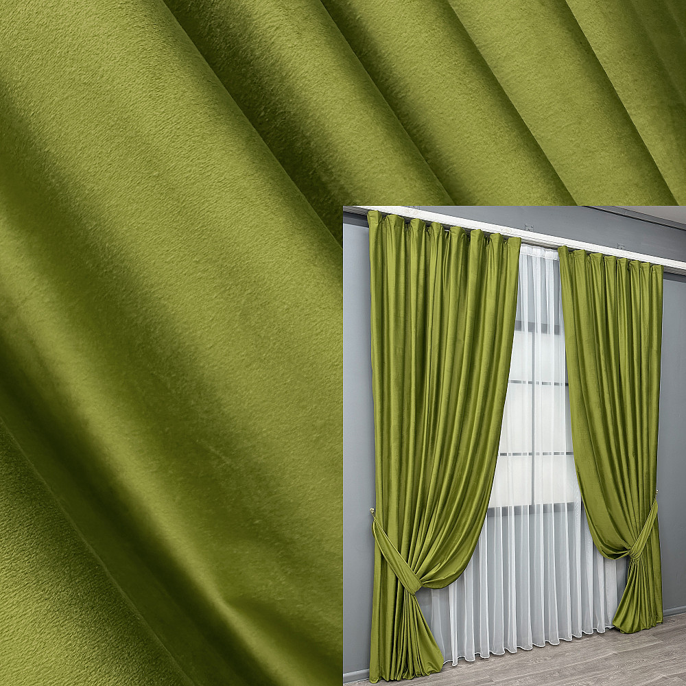 Комплект готових штор VR-Textil Оксамит (бархат) Оливковий 150х290 см 2 шт (39-0137) Київ - фото 1