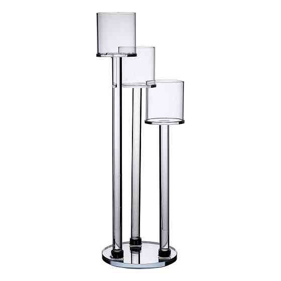 Підсвічник скляний на 3 свічки 12×37.5 см підсвічник декоративний прозорий на ніжці HP-4-13 Коломия