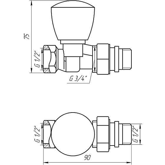 Кран радиаторный прямой SOLOMON 1/2″ с резиновым уплотнителем 161404 верх (000015233) Киев