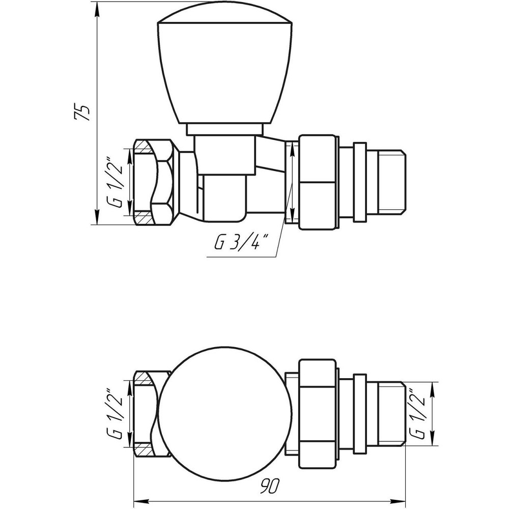 Кран радиаторный прямой SOLOMON 1/2″ с резиновым уплотнителем 161404 верх (000015233) Киев - изображение 2