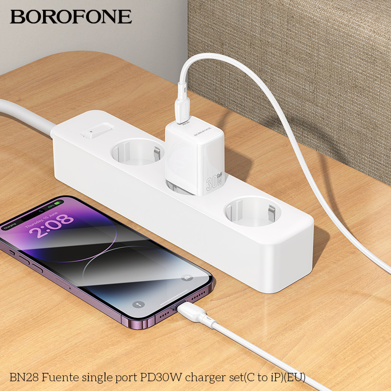 Мережевий зарядний пристрій BOROFONE BN28 Fuente single port PD30W charger (EU) White Одеса - фото 8