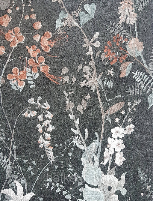 Обои виниловые на флизелине AS creation TheBos 0.53х10 растения листья цветы ягоды бирюза коричневые на черном Киев - изображение 3