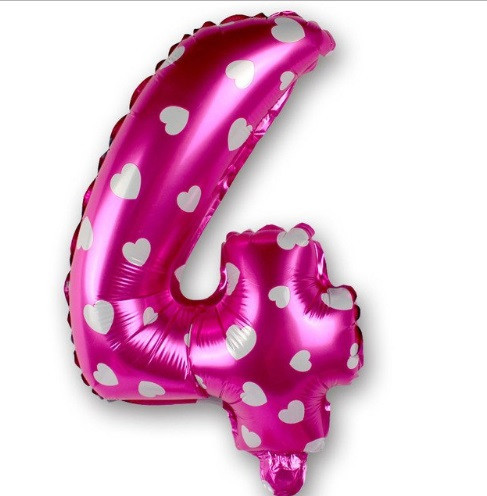 Шарик цифра 4 фольгированная с сердечками 32 дюйма розовый Киев - изображение 1