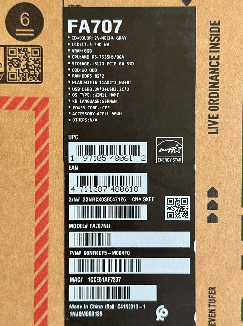 Великий ігровий Ноутбук ASUS -A17 (Ryzen 5 - 7535HS/RTX 4050 - 6Gb. 140W. ) Київ - фото 1