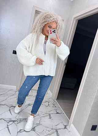 Кардиган в'язаний із капюоном на блискавці толстовка Молочно-білий Київ