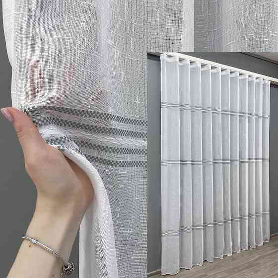 Тюль VR-Textil 1428т Лен Кружево Белый с серым 200х270 см (42-0619) Киев