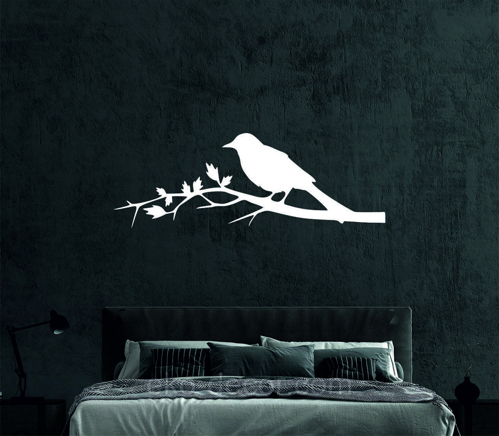 Декоративне настінне Панно «Пташка. Грач на гілці», Декор на стіну 110*38 см, Білий Київ - фото 1
