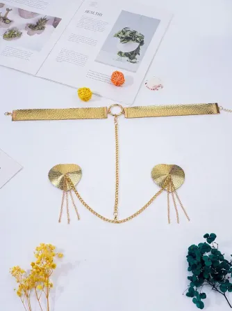 Пестис-сердечка з пензликами та чокером JSY Nipple Sticker RT236114 Golden Львов