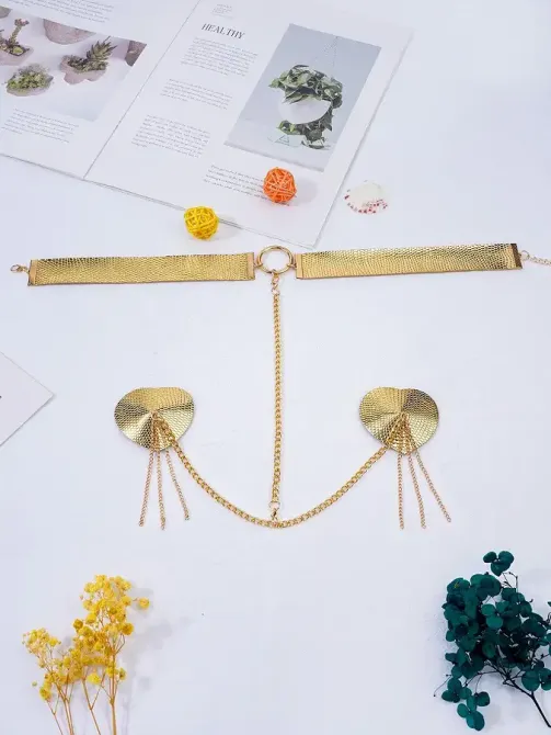 Пестис-сердечка з пензликами та чокером JSY Nipple Sticker RT236114 Golden Львів - фото 2