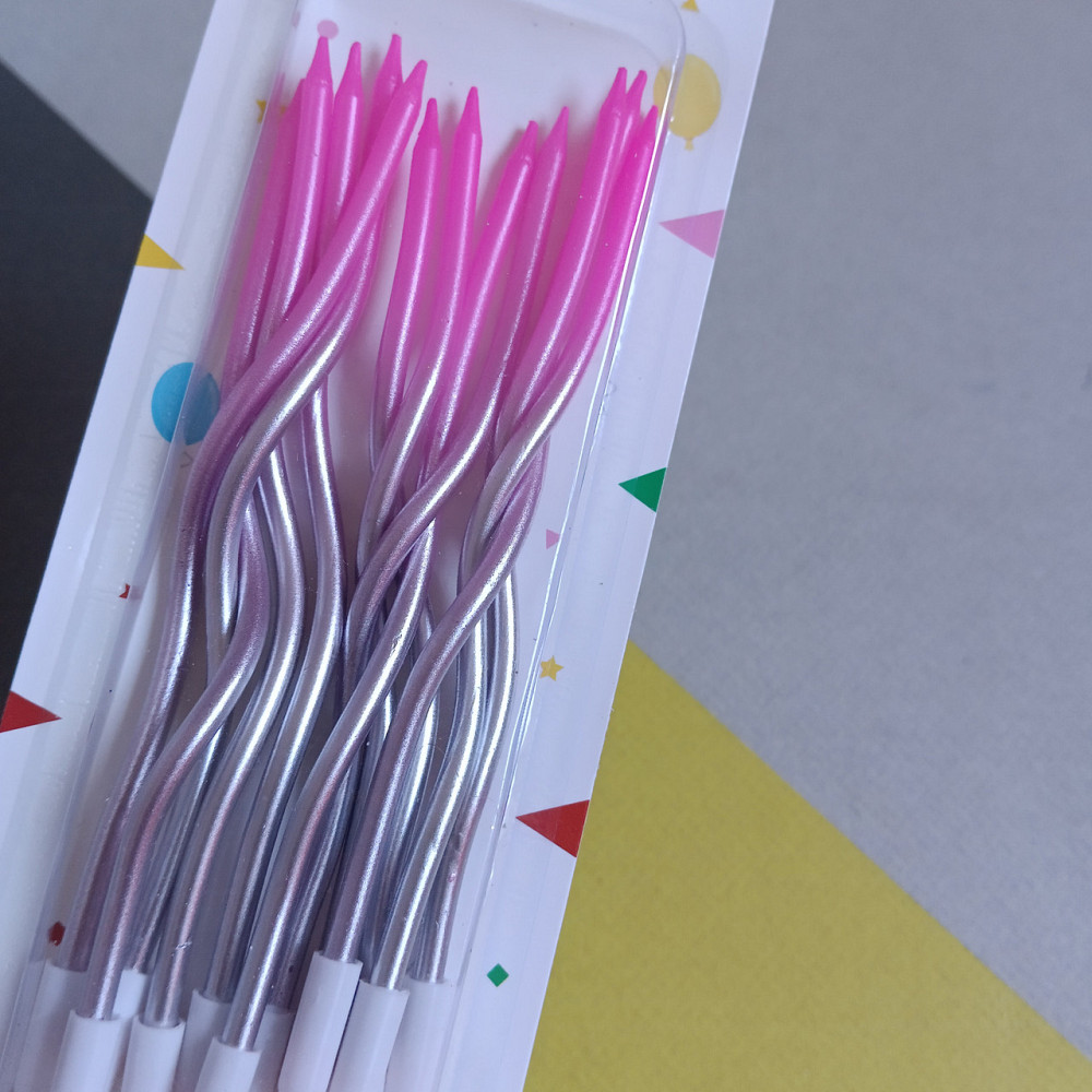 Свічки для торта "хвилясті" 12 шт. градієнт срібло фуксія Київ - фото 2