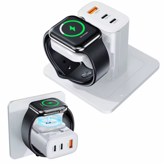 Зарядний пристрій Oatsbasf 4-в-1 GaN 45 Вт, 2×USB-C + USB-A, магнітна бездротова зарядка для Apple Watch Київ