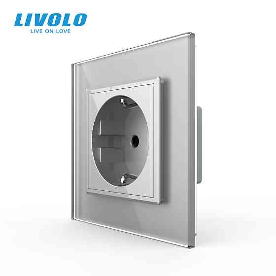 LIVOLO Електрична розетка з заземленням LIVOLO, сіра, скляна рамка, шторки, 250В 16А (VL-C7C1EU Коломия