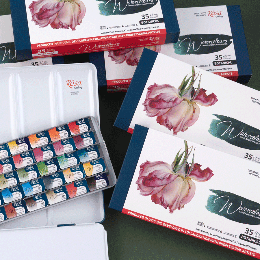 Набор акварельных красок BOTANICAL металлический пенал Индиго 35кол х 2,5мл кювета ROSA Gallery Киев - изображение 9