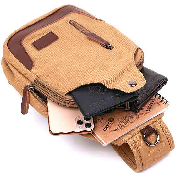 Функціональна чоловіча сумка через плече Пісочний (Vintage) Київ