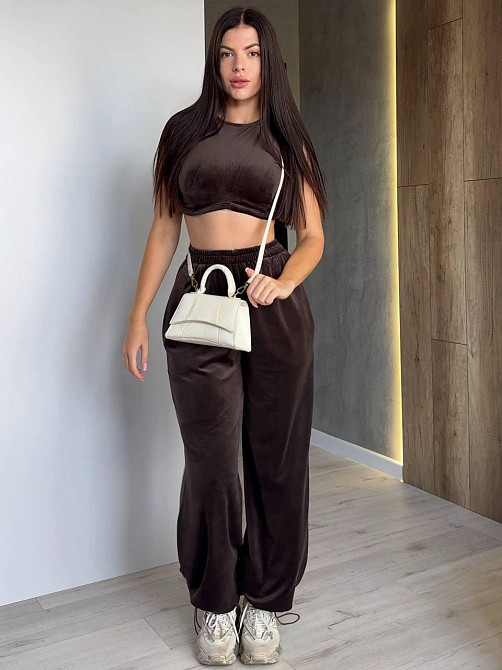 Женский прогулочный костюм тройка: худи топ и штаны велюр плюш Шоколад, 44/46 Одесса - изображение 8