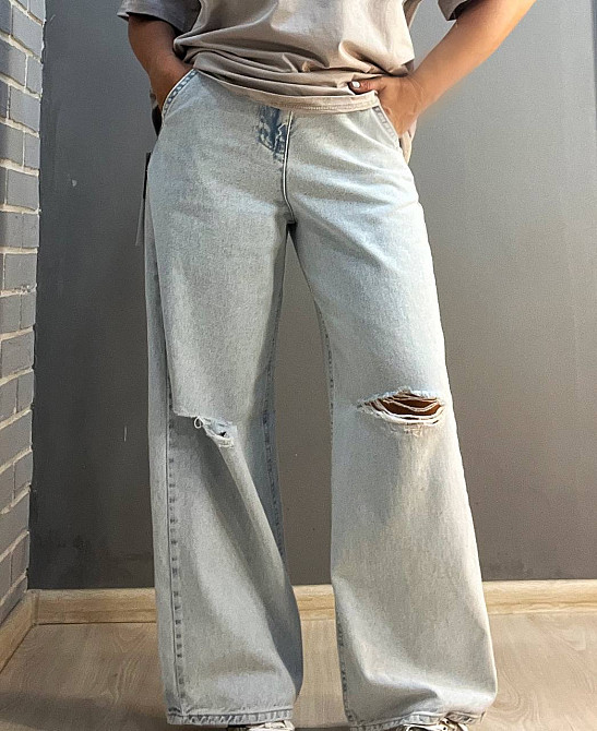 Джинси жіночі Its Basic 3050 Wide Leg косі кишені шви позаду широкі порізи на колінах, блакитний, 36, 36, 76 см, 108 см Київ - фото 9