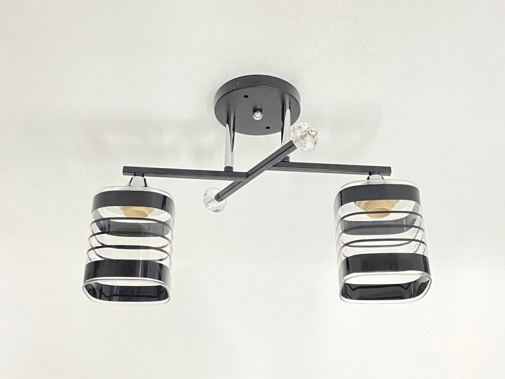 VALESO Люстра стельова класична на 2 плафони метал та скло VALESO 2429B/2 Чорний+Хром Коломия - фото 1