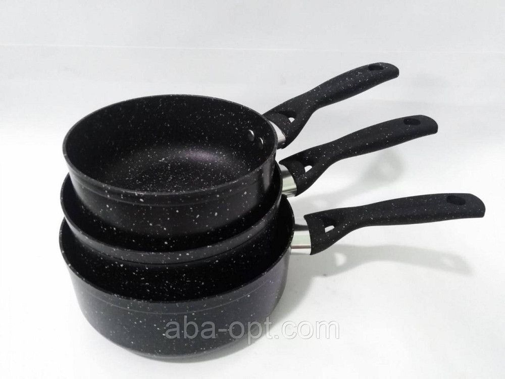 Набор сотейников Стон гранитное антипригарное покрытие V 1.3\2\2.6 л Ø 16\18\20 см ( 3 шт ).Aba-Opt Одесса - изображение 1
