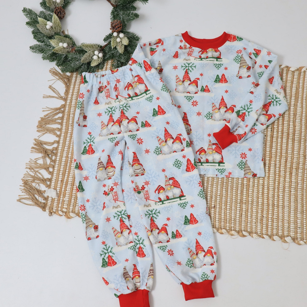 Хлопковая новогодняя детская пижама с гномами (свитшот + штаны) Каменец-Подольский - изображение 2
