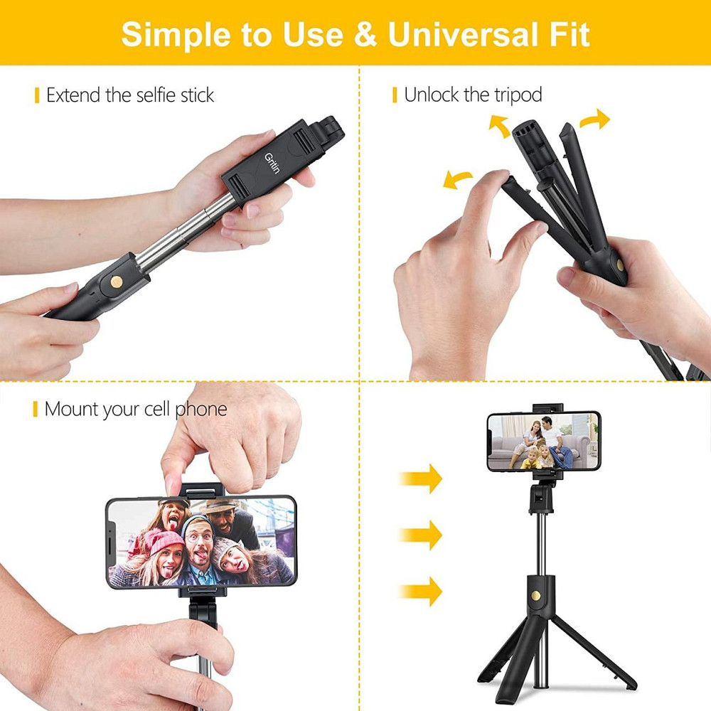 Монопод-штатив для селфі Gritin Selfie Stick 4в1 Bluetooth з пультом ДУ Універсальний розсувний тримач Чорний Київ - фото 3