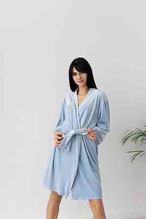 Халат жіночий плюш велюр під пояс Блакитний M Харків