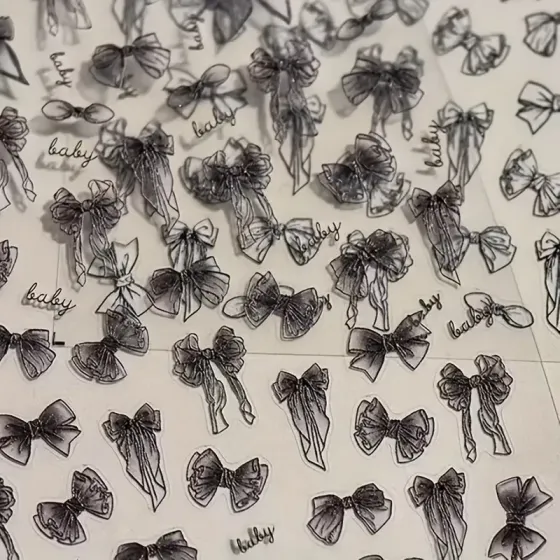 5D рельєфні чорні наклейки для нігтів із бантом – матові самоклеючі декалі Київ