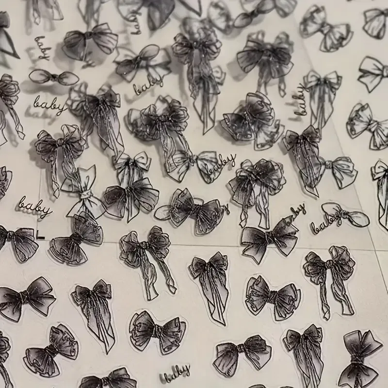 5D рельефные черные наклейки для ногтей с бантом – матовые самоклеящиеся декали Киев - изображение 3