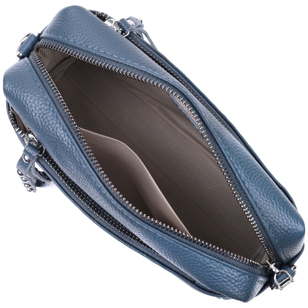 Жіноча шкіряна сумка зі стильним бігунком Vintage 22652 Синя Київ - фото 9