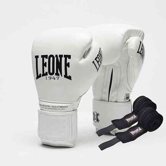 Боксерські рукавиці Leone GN111 THE GREATEST White 10 унцій (бинти 4 м. в комплекті) Кам'янське